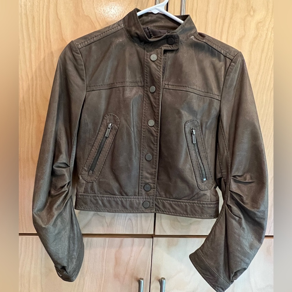 BCBG cropped leather jacket